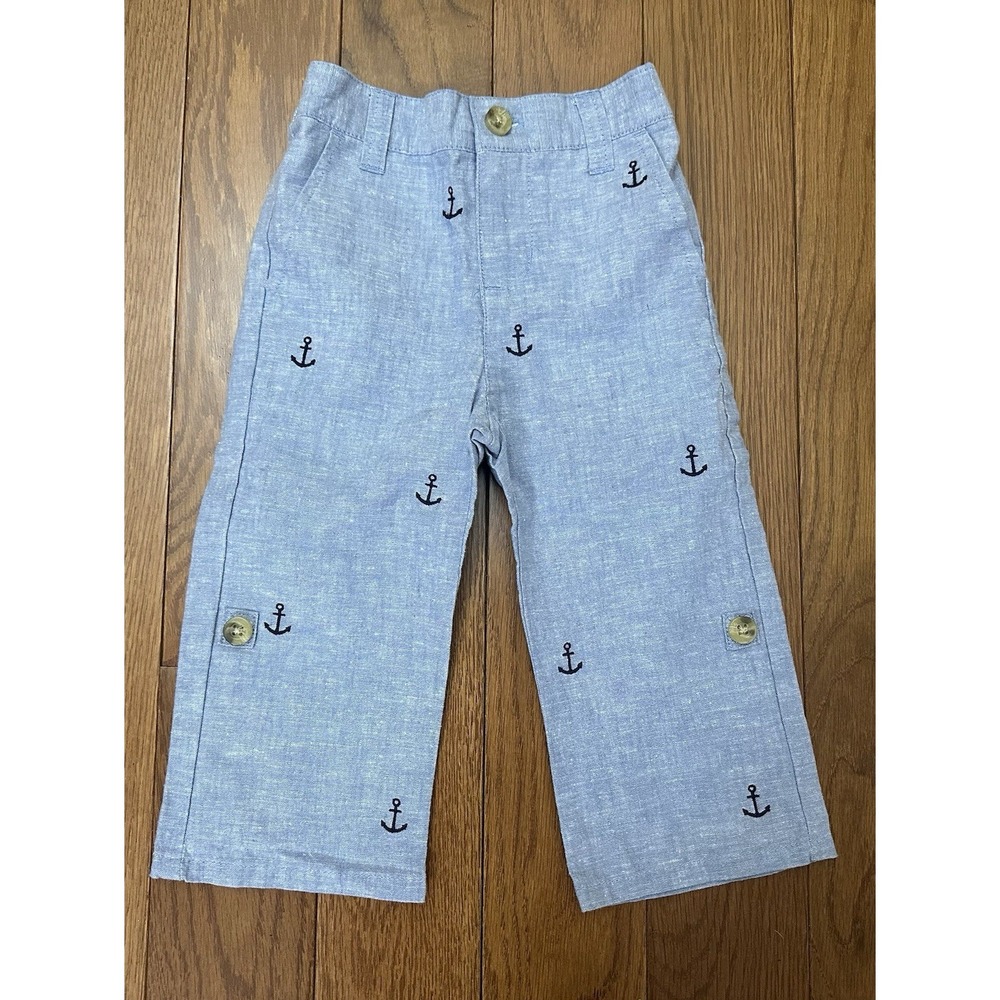 Boys Janie And Jack Blue Nautical Anchor Linen Blend Pants Size 12-18 Months NWT
